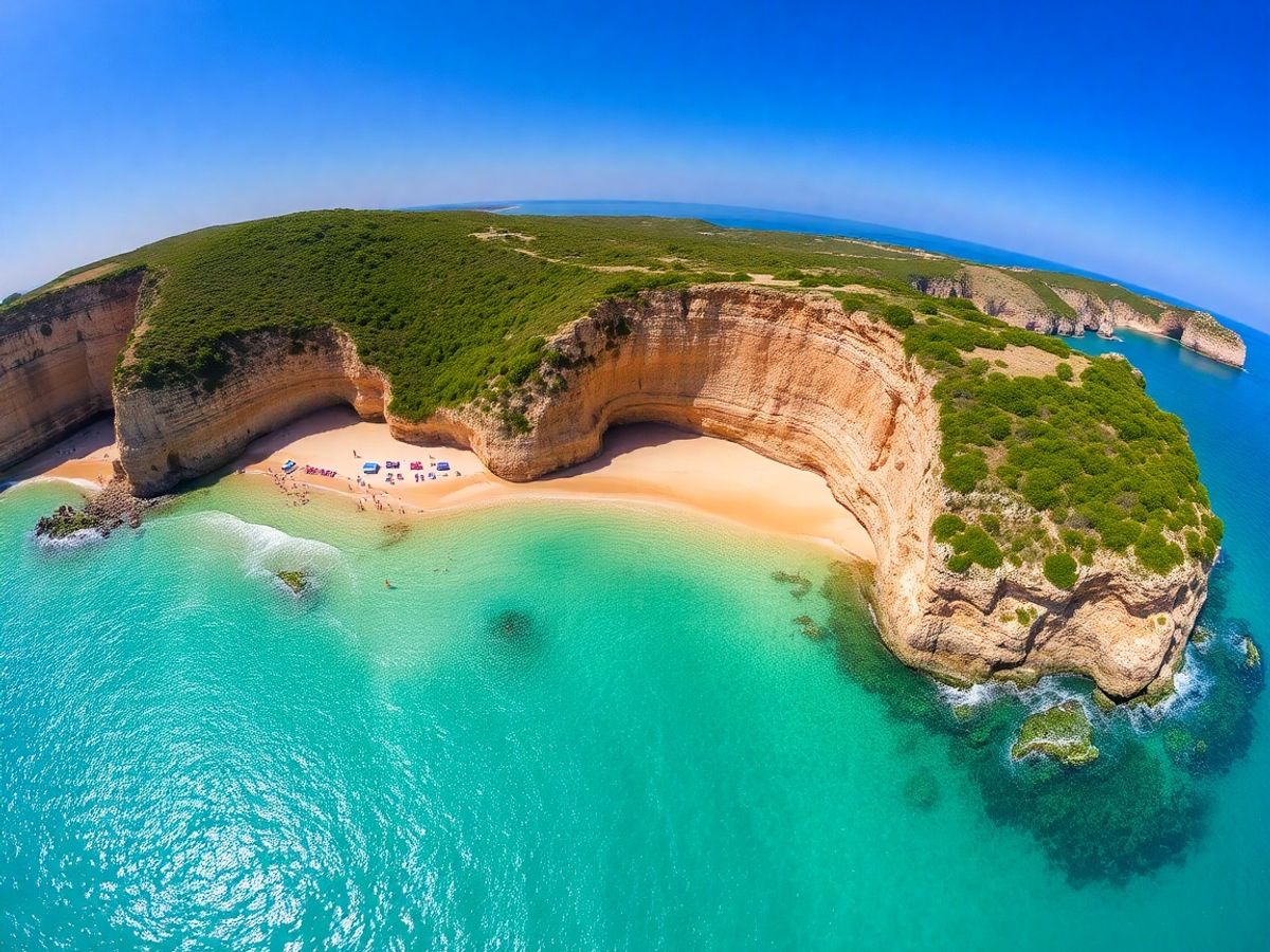 Aerial view of beautiful sandy beach in Spain.