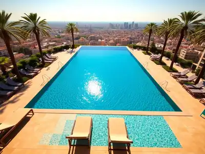 Infinity pool with city view in Barcelona, Spain.