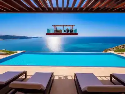 Infinity pool with ocean view and sky bar in Spain.