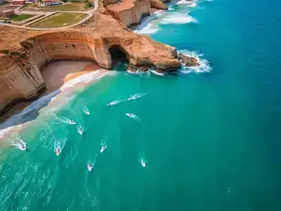  Surfers riding waves on Spain's beautiful coastline.