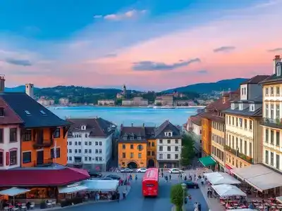 Scenic view of Zurich's lake and historic buildings.