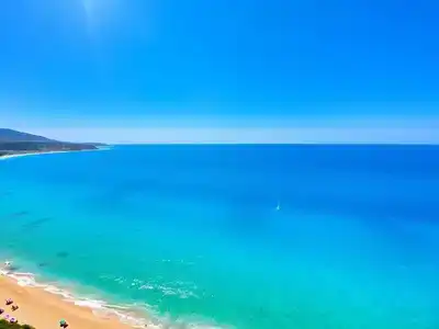 Scenic view of Bodrum’s beautiful beach with turquoise water.