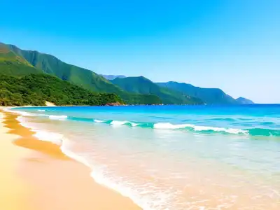 Tranquil Ovabuku Beach with clear waters and golden sands.